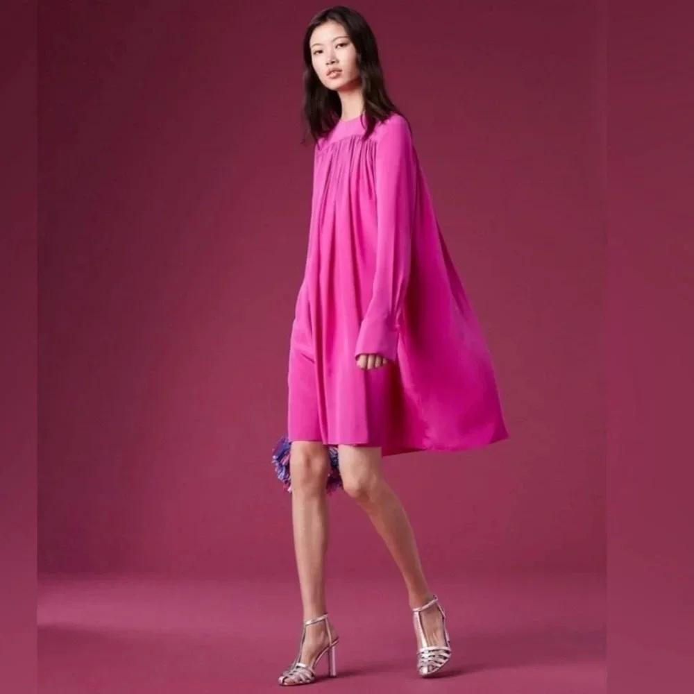 Diane von furstenberg DVF Ribbon Silk Swing Pleated Shift Pink Dress Chic Size 0 - Picture 3 of 12